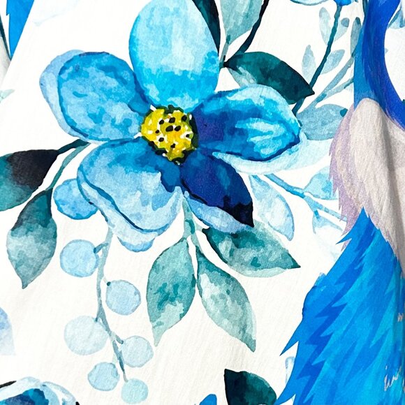 BEAUTIFUL Blue Peacock & Magnolia Print Kimono Wrap, One Size, 100% Cotton - Picture 7 of 9
